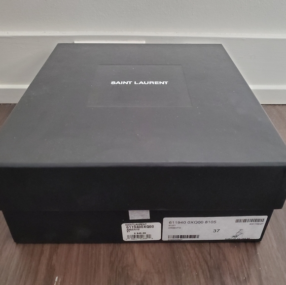 NIB SAINT LAURENT Robin 85 Metallic Argento Strappy High Heel Sandals sz 37 - Picture 11 of 12